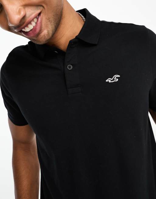 Polo negro con logo de pique de Hollister ASOS