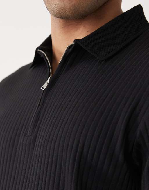 Polo negro con media cremallera de canalé de Selected, 5 de 5
