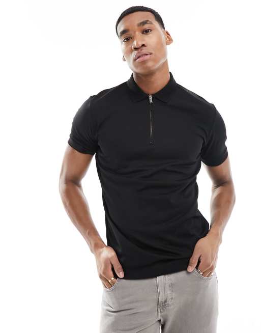 Polo negro con media cremallera de Selected Homme