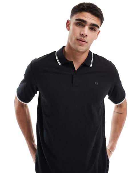 Polo negro con ribetes de piqué de JJ Rebel - view 1