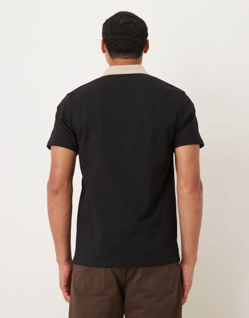 Polo negro con solapas en contraste de tejido grueso de ASOS DESIGN , 3 de 5