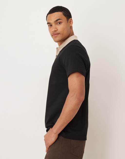 Polo negro con solapas en contraste de tejido grueso de ASOS DESIGN , 4 de 5