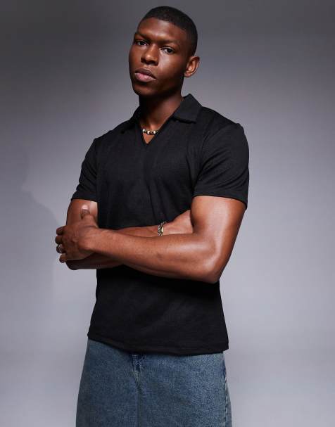 Polo negro de corte cuadrado con cuello escotado de tejido texturizado de ASOS DESIGN - view 1