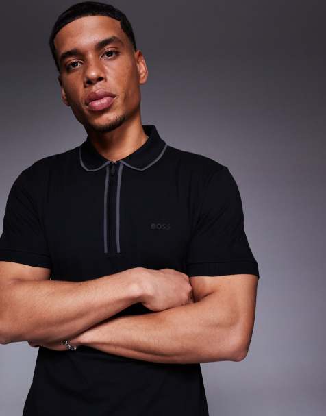 Polo negro de corte estándar con detalle de cinta y cremallera en el cuello de piqué Philix de BOSS Green - view 1