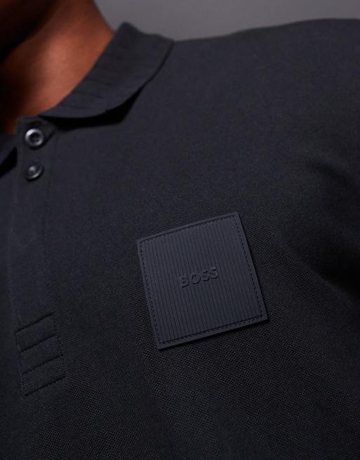 Polo negro de corte estándar con recuadro del logo de piqué Paddy DropNeedle de BOSS Green, 2 de 4