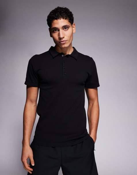 Polo negro de corte slim de canalé sin costuras de 4505 - view 1