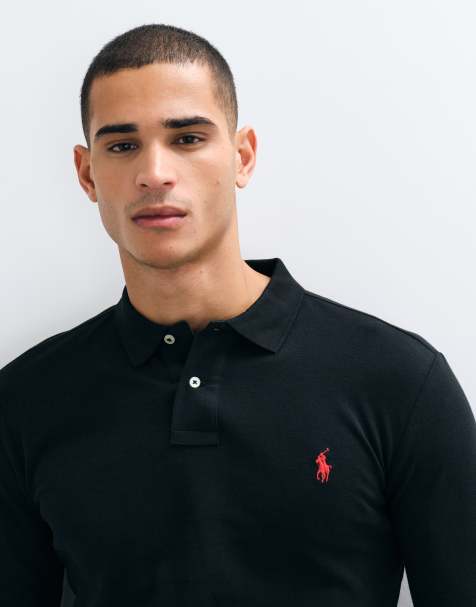 Polo negro de corte slim y manga larga con logo de piqué de Polo Ralph Lauren - view 1