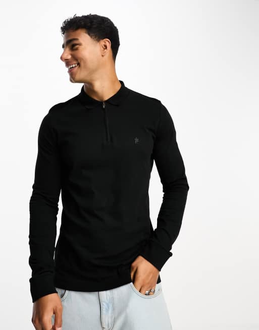 Polo negro de manga larga con cremallera de French Connection