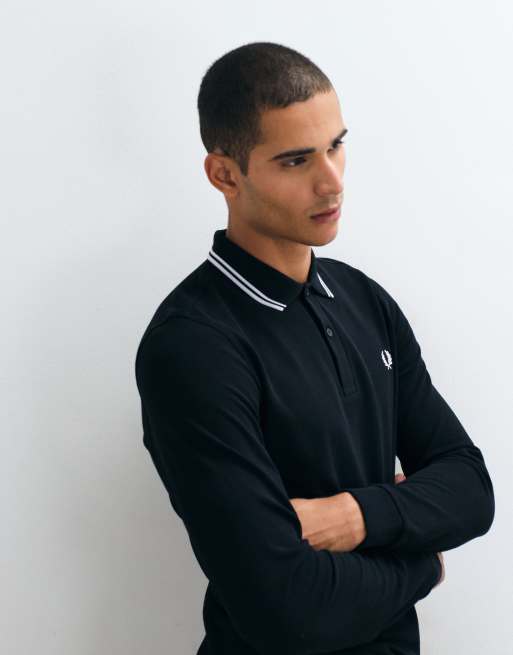 Polo negro de manga larga con detalle de dos rayas de Fred Perry, 3 de 5