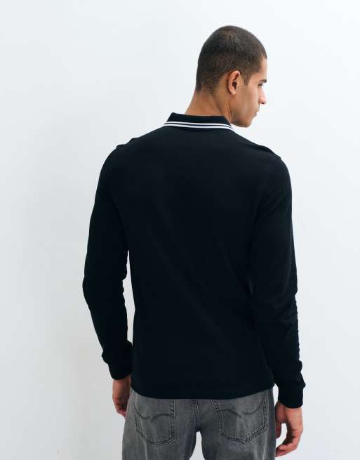 Polo negro de manga larga con detalle de dos rayas de Fred Perry, 5 de 5