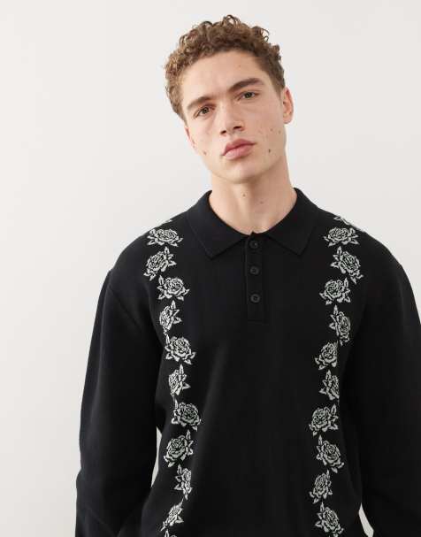 Polo negro de manga larga con detalle de rosas de punto de Santa Cruz - view 1