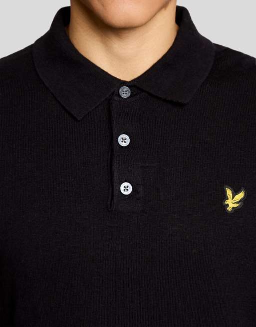 Polo negro de manga larga de punto de algodón y lana de merino de Lyle & Scott , 6 de 7