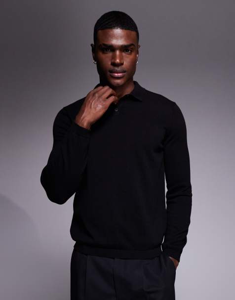 Polo negro de manga larga de punto de ASOS DESIGN - view 1