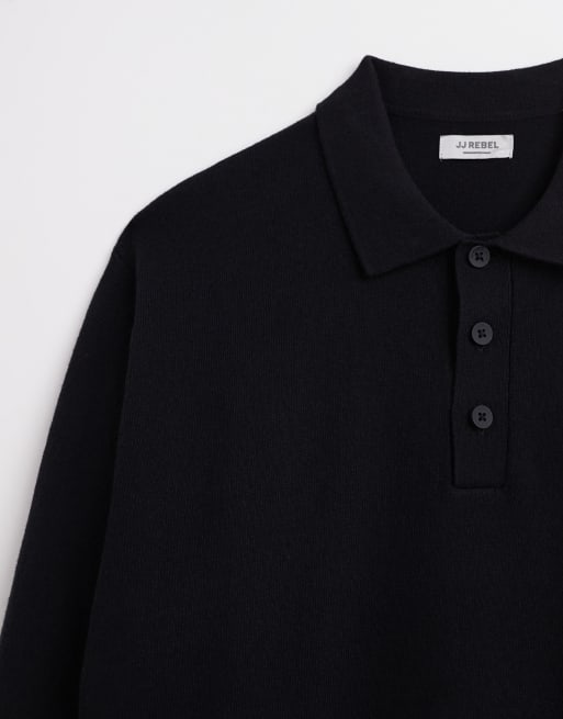 Polo negro de manga larga de punto de JJ Rebel, 2 de 2