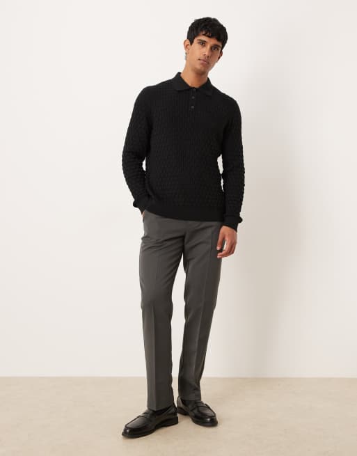 Polo negro de manga larga de punto texturizado de ASOS DESIGN, 2 de 5