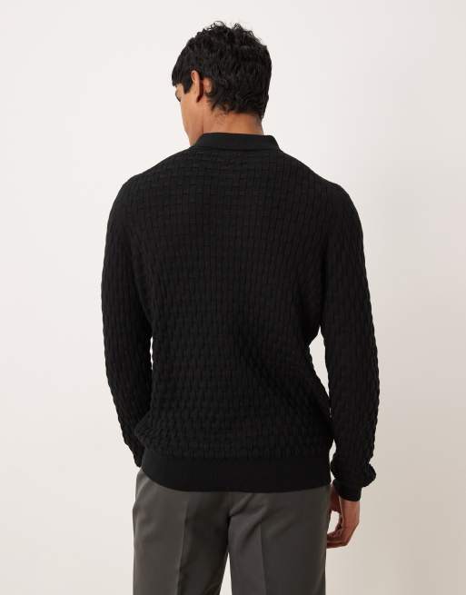 Polo negro de manga larga de punto texturizado de ASOS DESIGN, 3 de 5
