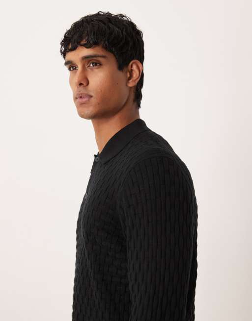 Polo negro de manga larga de punto texturizado de ASOS DESIGN, 4 de 5