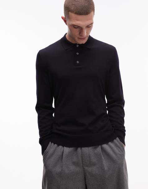 Polo negro de manga larga de tejido grueso de lana de merino de ARKET - view 1