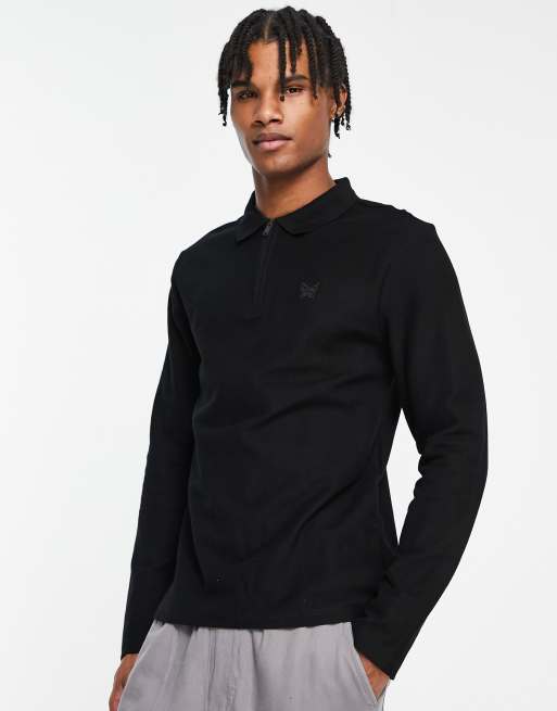 Polo negro de manga larga y corte slim de River Island