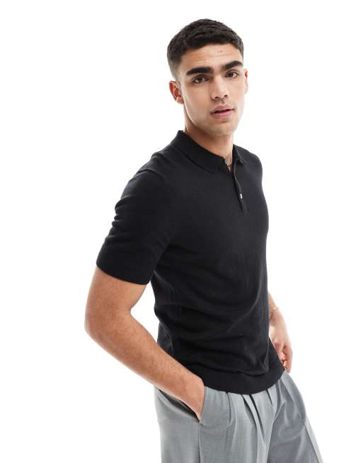 Polo negro de punto de Jack & Jones
