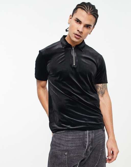 Polo negro de velour de ASOS DESIGN 