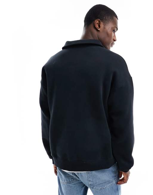 Polo negro extragrande de manga larga estilo sudadera con media cremallera de Selected Homme , 2 de 4