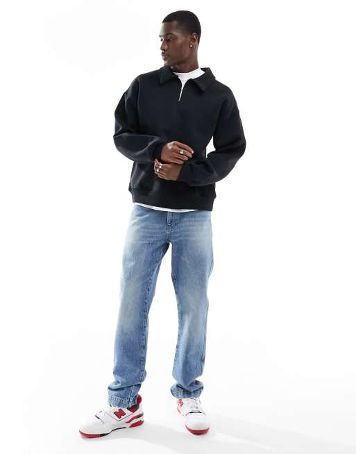Polo negro extragrande de manga larga estilo sudadera con media cremallera de Selected Homme , 3 de 4