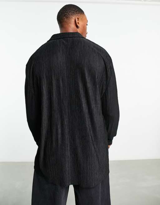 Polo negro holgado y plisado de manga larga con cuello de solapas de ASOS DESIGN, 2 de 4
