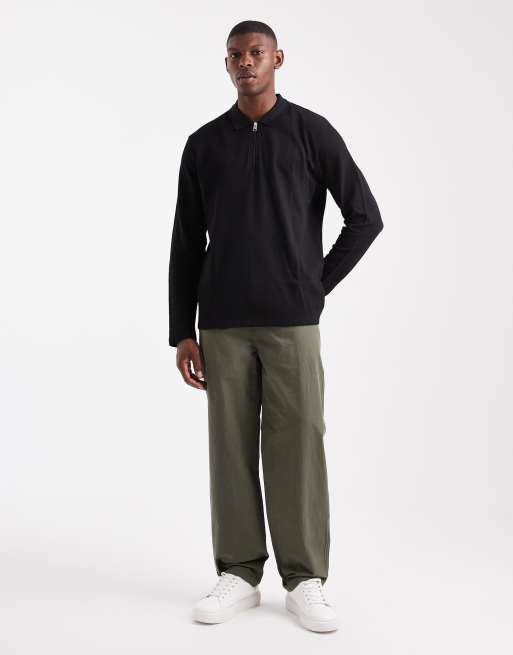 Polo negro texturizado de manga larga de JJ Rebel, 2 de 5
