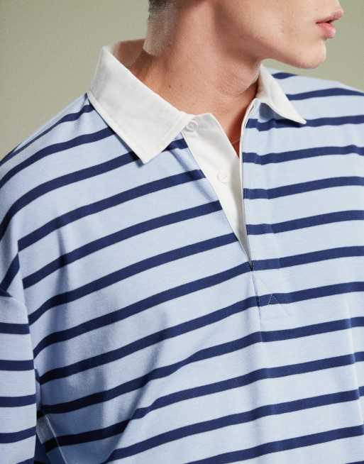 Polo negro y azul a rayas extragrande de manga larga con hombros caídos de ASOS DESIGN, 3 de 4