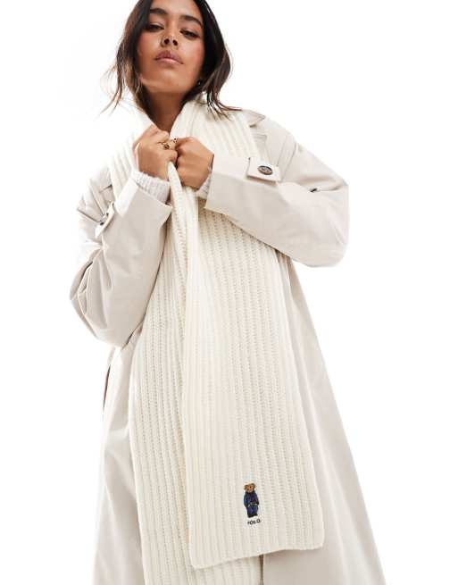 Polo Ralp Lauren - Set con berretto con orsetto e sciarpa color crema