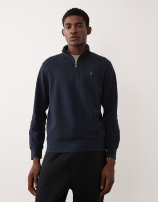 Polo Ralph Lauren 1/4 zip icon logo double knit sweatshirt in navy