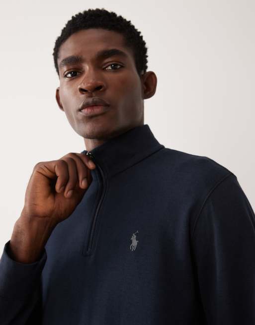 Polo Ralph Lauren 1/4 zip  icon logo double knit sweatshirt in navy, 5 of 5
