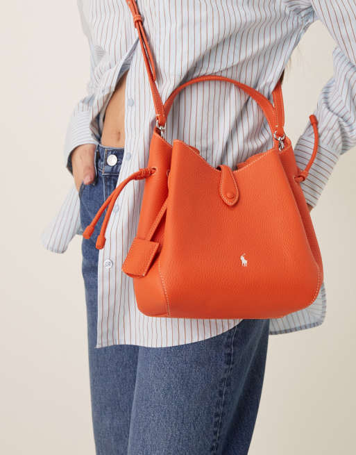 Polo Ralph Lauren 100% leather crossbody bag in orange, 4 of 4