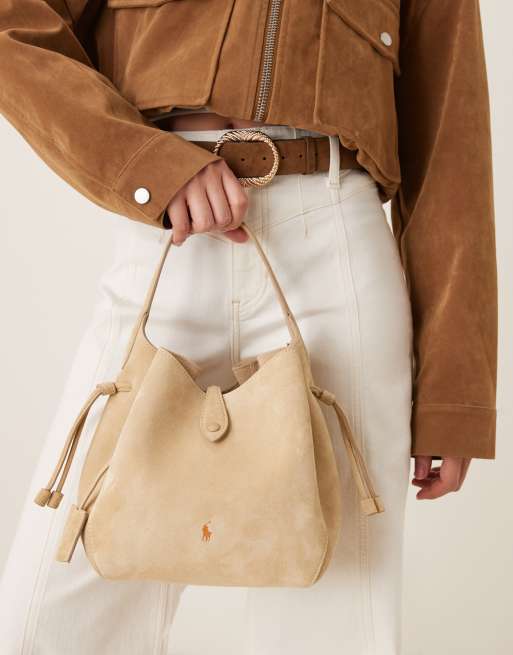 Polo Ralph Lauren 100% leather suede crossbody bag in ecru, 4 of 4