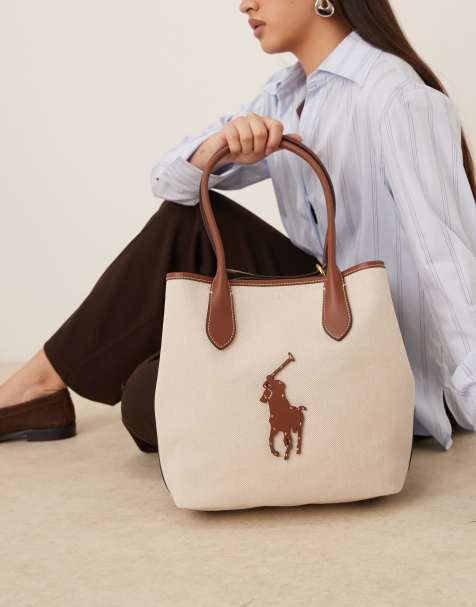 Polo Ralph Lauren – 100Beige liten toteväska i kanvas med % läderlogga - view 1