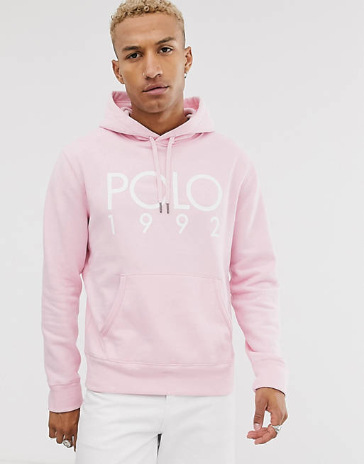 Polo Ralph Lauren 1992 logo washed out hoodie in pink | ASOS