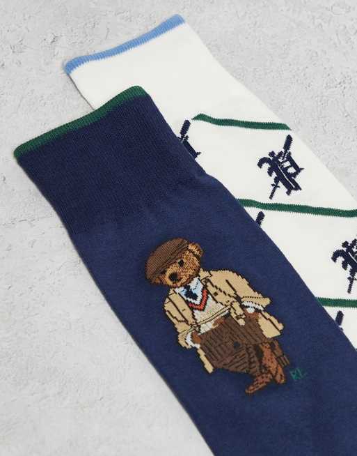 Polo Ralph Lauren 2 pack bear socks in navy and cream, 2 of 4