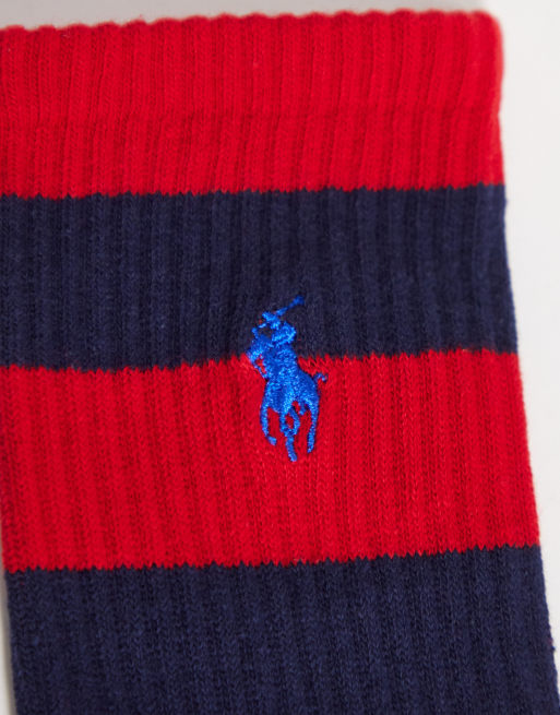Polo Ralph Lauren 2 pack bear socks in navy and red stripe, 2 of 3