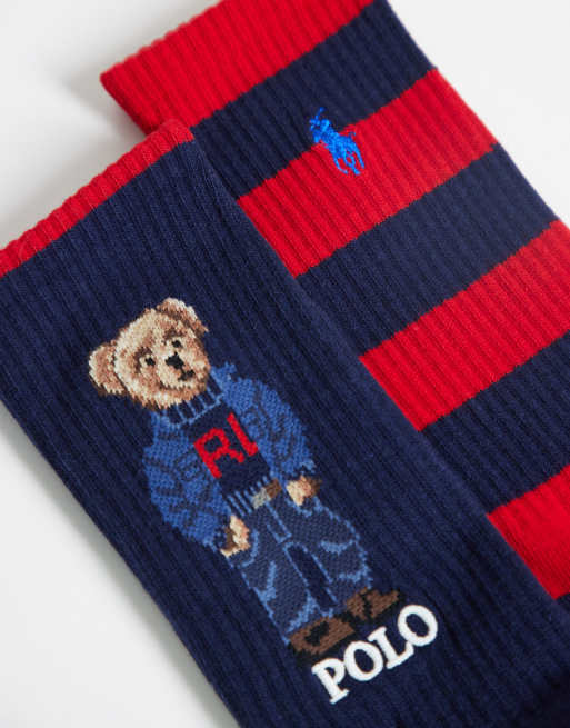 Polo Ralph Lauren 2 pack bear socks in navy and red stripe, 3 of 3