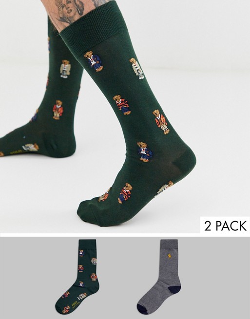 Polo Ralph Lauren 2 pack green bear/grey player logo socks
