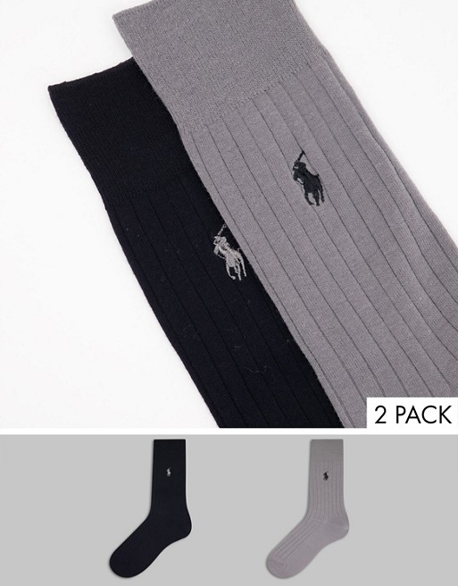 Polo Ralph Lauren 2 pack socks in black/grey with logo