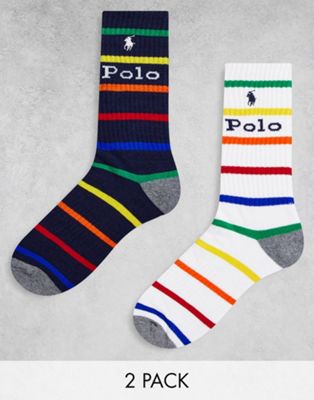 Polo Ralph Lauren 2 pack socks in navy, white stripe with pony logo