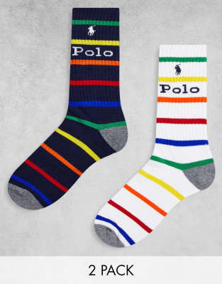 Polo Ralph Lauren 2 pack socks in navy, white stripe with pony logo - ASOS Price Checker