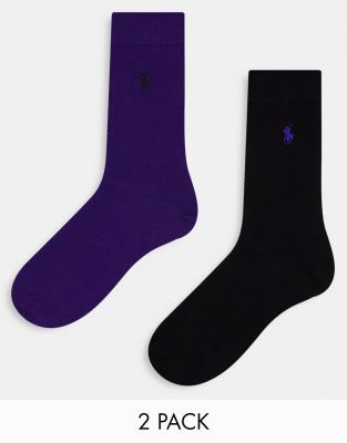 Polo Ralph Lauren 2 pack socks in purple/black with pony logo