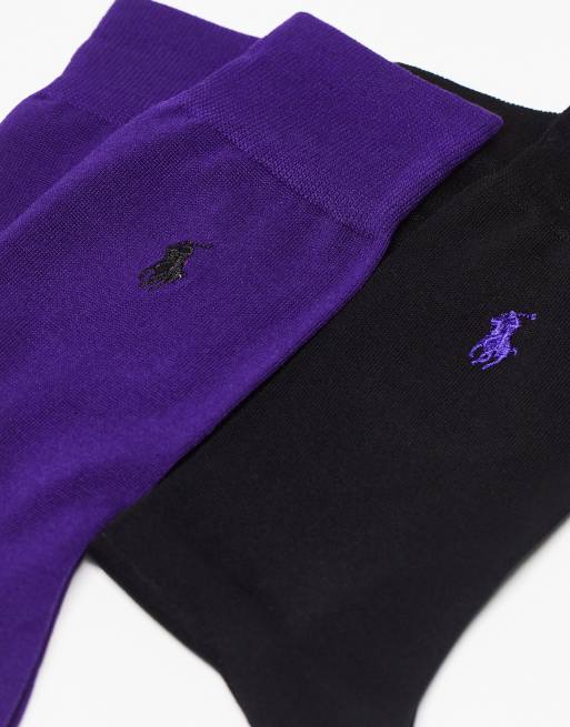 Polo Ralph Lauren 2 pack socks in purple black with pony logo