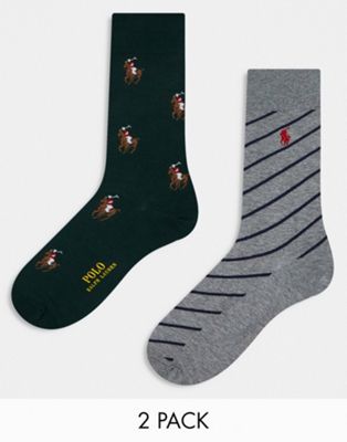 Polo Ralph Lauren 2 pack socks with all over pony logo in green grey
