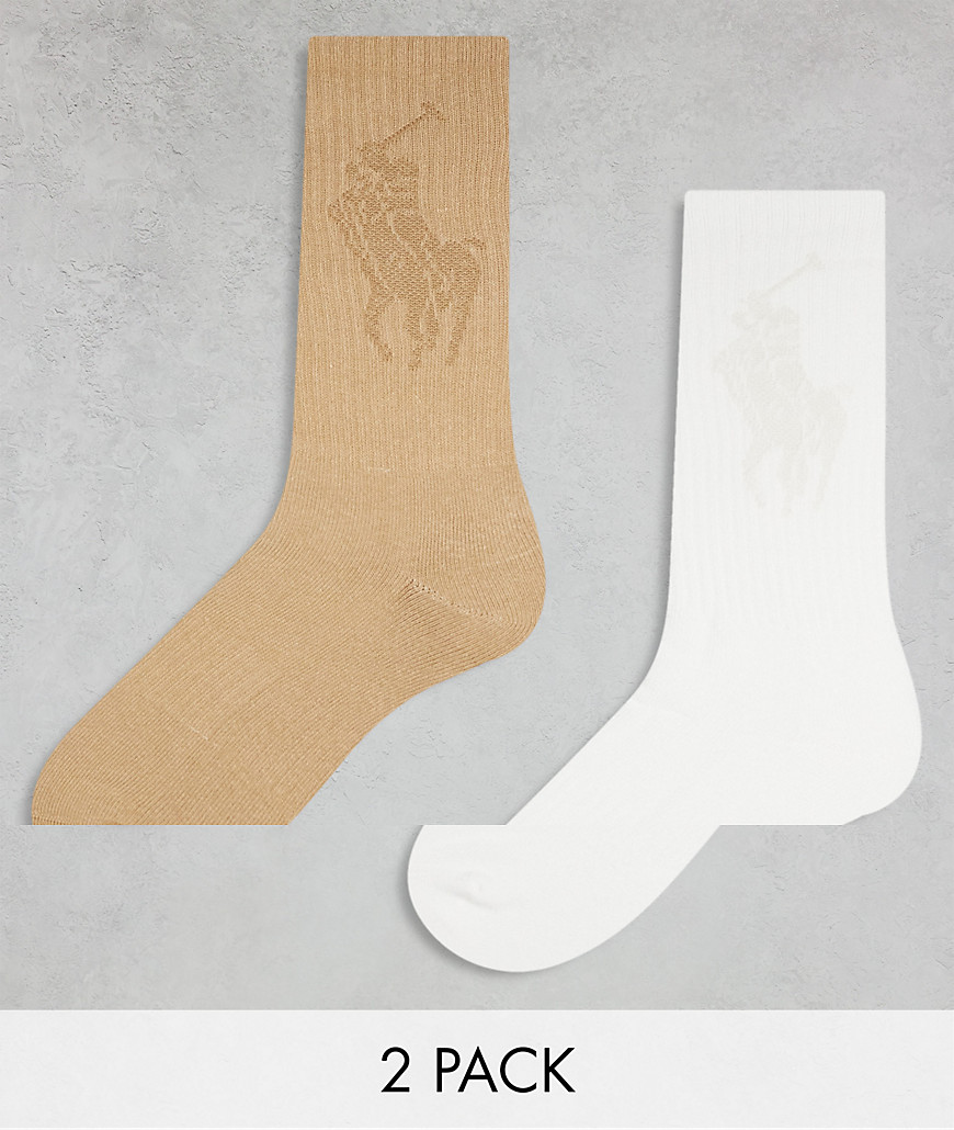 Polo Ralph Lauren 2 pack socks with large pony logo in cream tan-Neutral