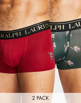 Polo Ralph Lauren 2 pack trunks in red/green with all over bear logo - ASOS Price Checker
