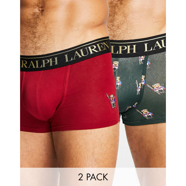 Polo Ralph Lauren 2 pack trunks in red/green with all over bear logo